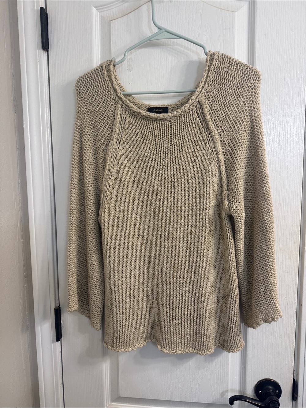 Aakaa Beige Knit Scoop Neck Sweater
